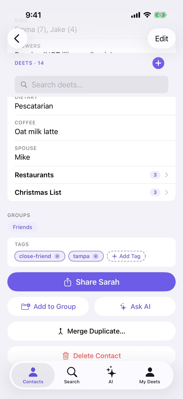 Nested deets on a contact page