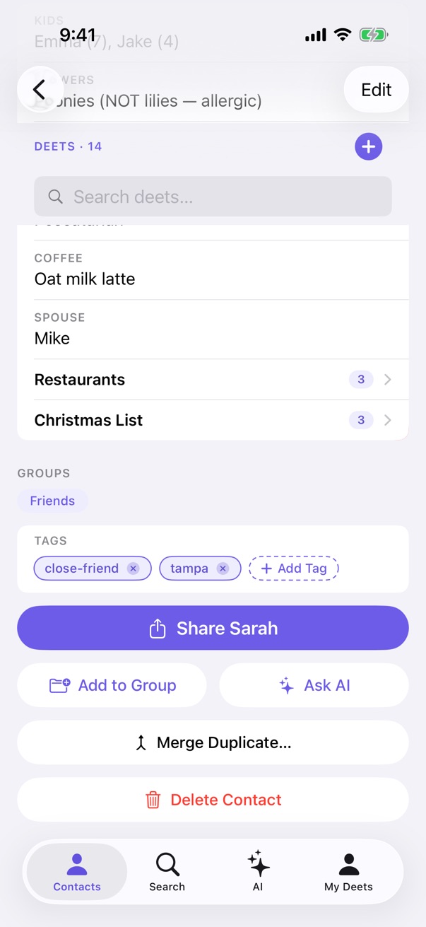 A contact page showing the "Share Rob" button at the bottom