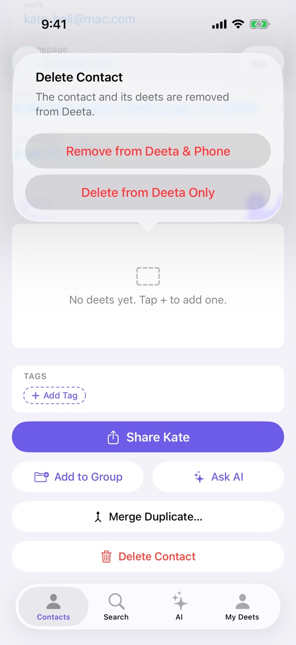 The delete confirmation with both options