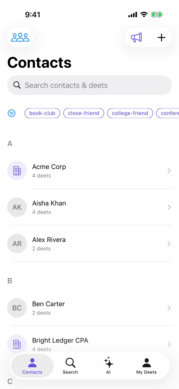 The contacts list