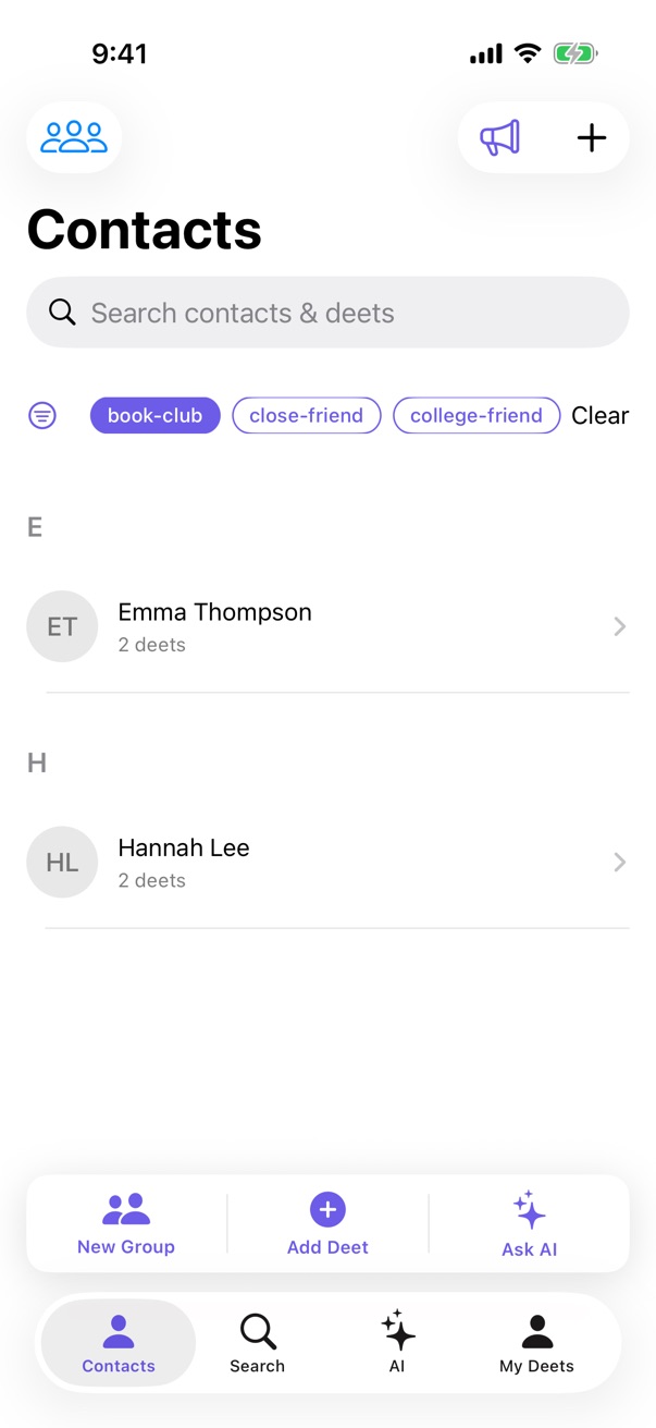 The list with a tag and a group filter active