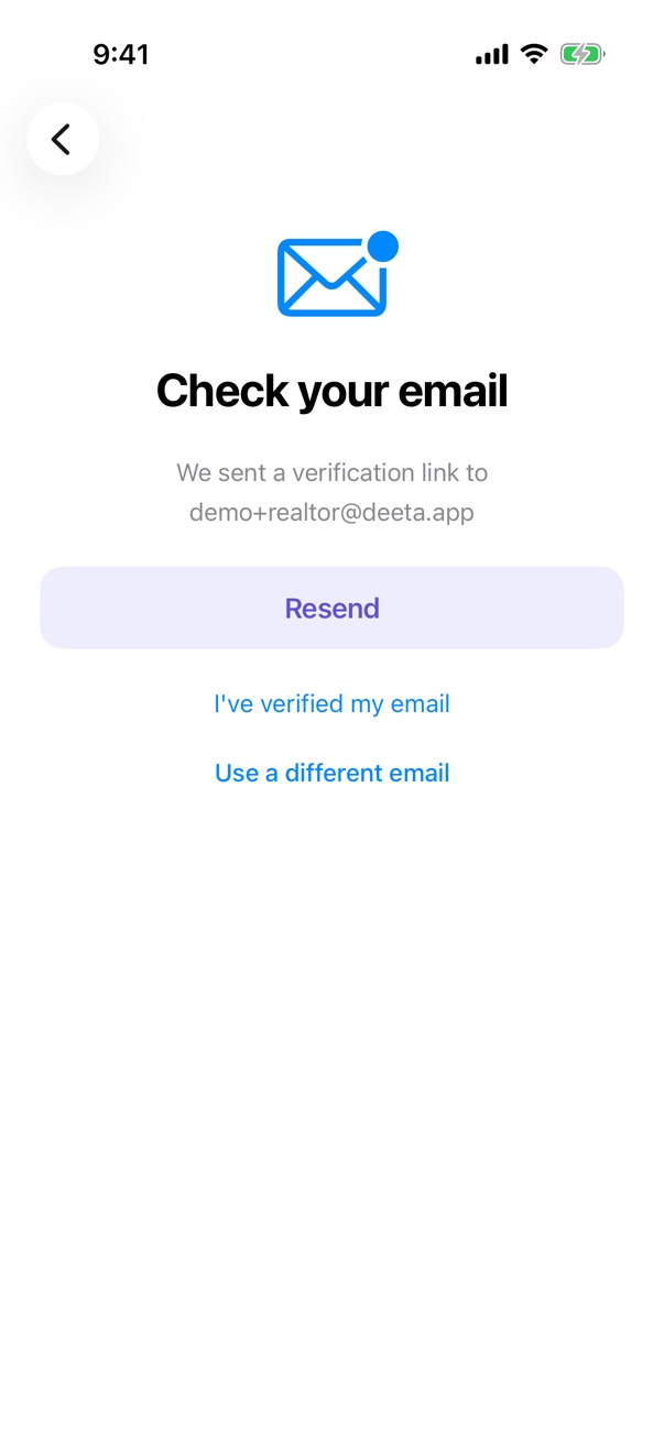 The "check your email" screen