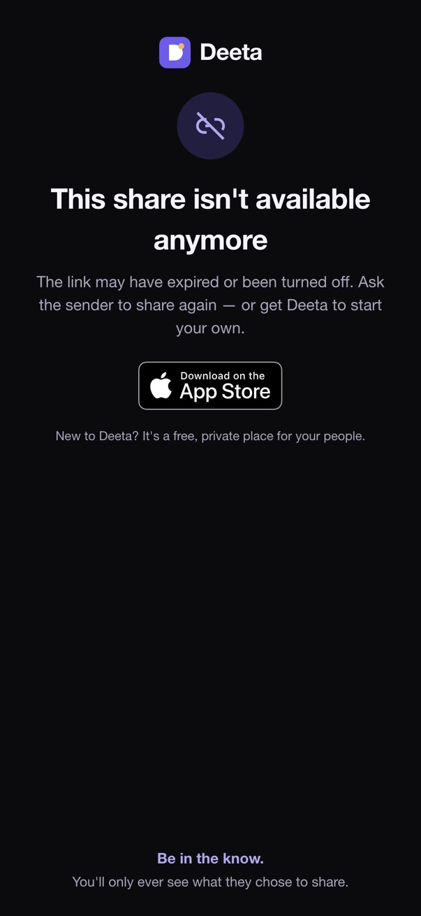 The expired-link message a recipient sees