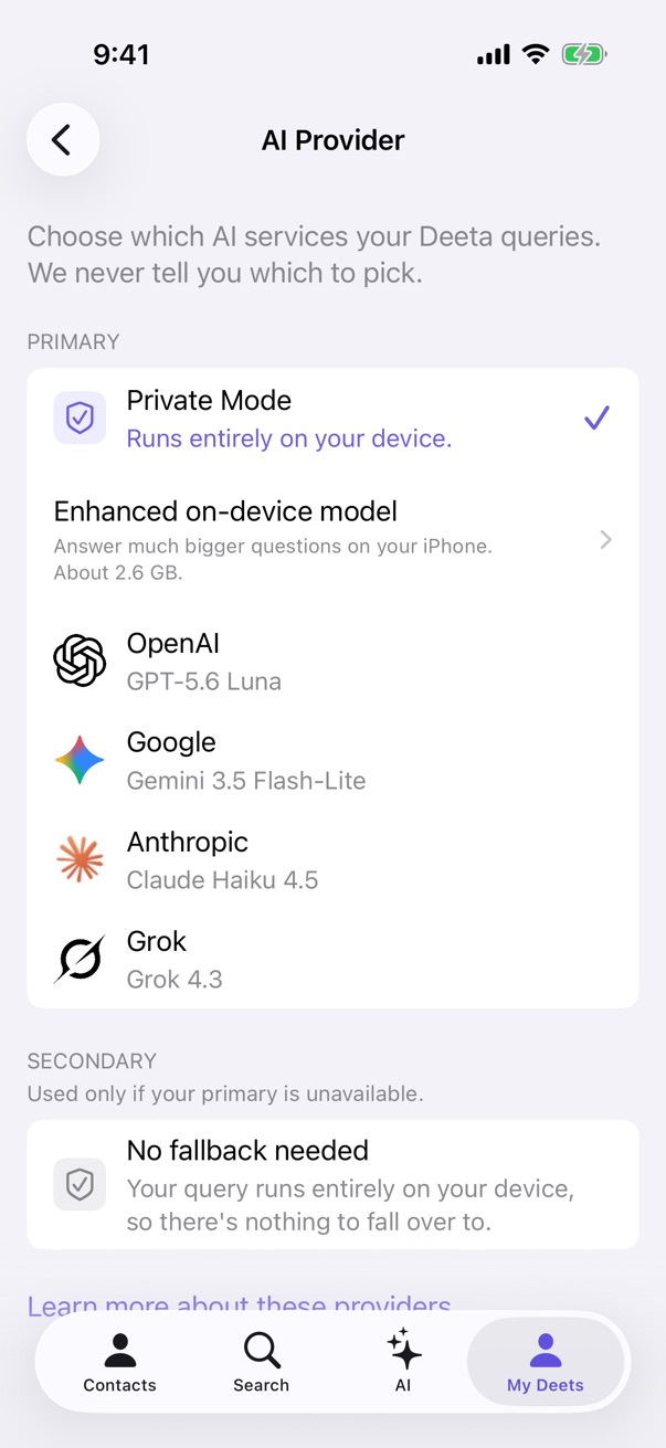 The AI Provider list