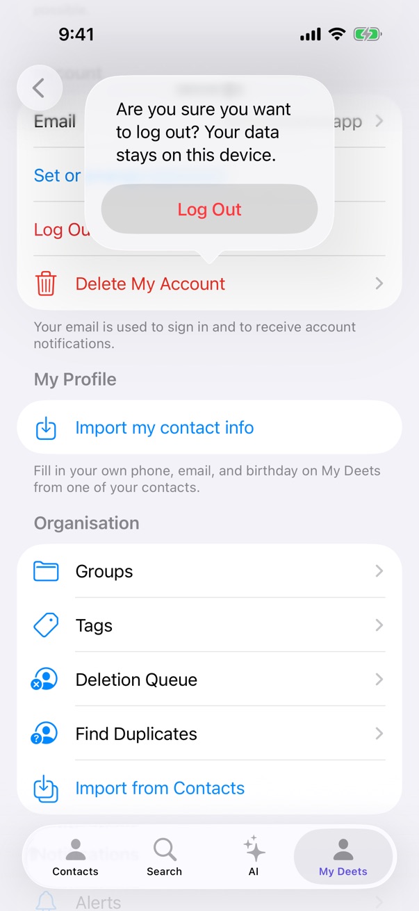 The sign-out confirmation