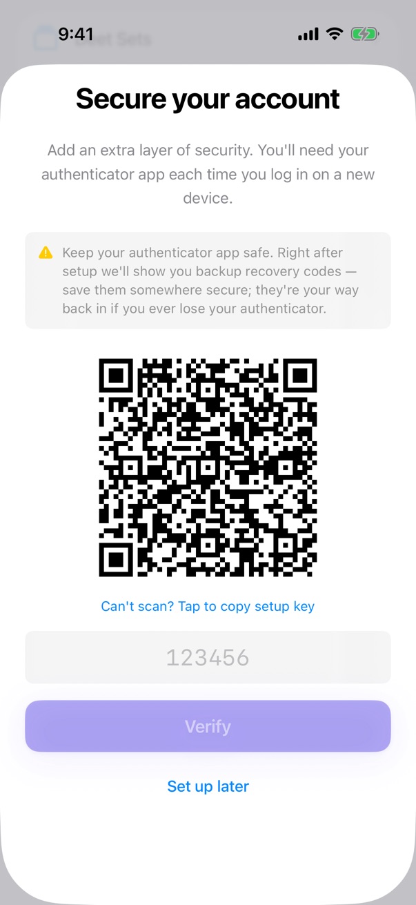 The QR code and the code entry field
