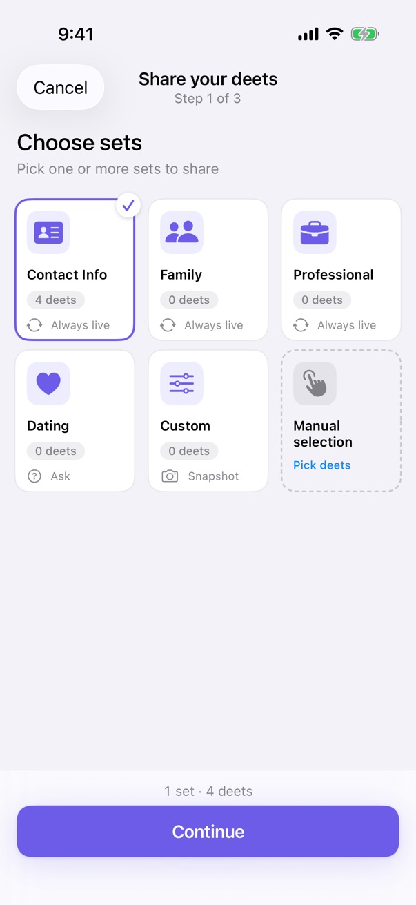 The set picker with one set selected
