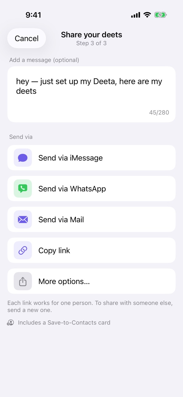 The send options