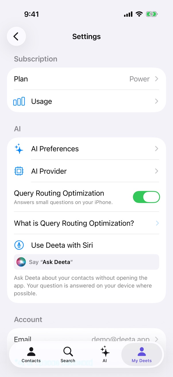 The Subscription section in Settings